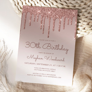 Glam Rose Gold 30. Geburtstag Party Einladung