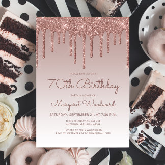 Glam Rose Gold 70. Geburtstagsparty Einladung