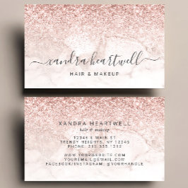 Glam Rose Gold Blush Marble Glitter Script Visitenkarte