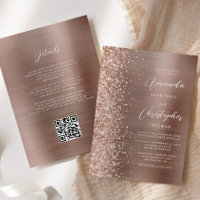 Glam Rose Gold Brushed Metal QR Code Hochzeit