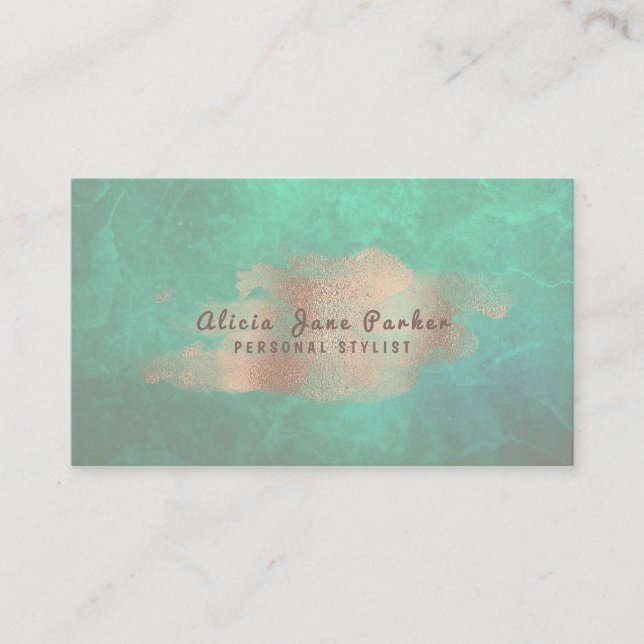 Glam Rose Gold Copper Foil Green Personal Stylist Visitenkarte (Vorderseite)
