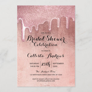 Glam Rose Gold Dick Glitzer Tropfens Brautparty Einladung