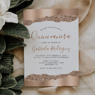 Glam Rose Gold Foil Glitzer Quinceañera Einladung