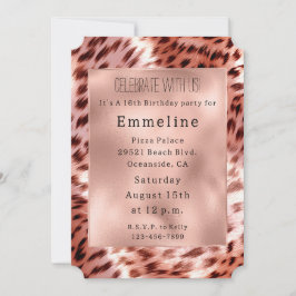 Glam Rose Gold Fur Leopard Einladung