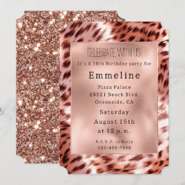 Glam Rose Gold Fur Leopard Einladung