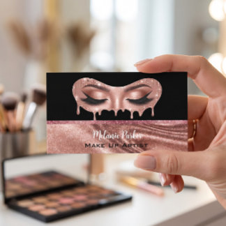 Glam Rose Gold Glitter Drip Eyes Makeup Artist  Visitenkarte