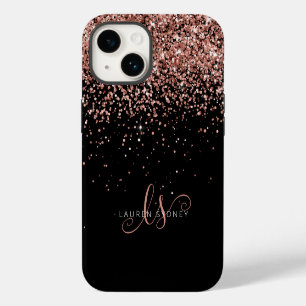 Glam Rose Gold Glitter Elegantes Monogramm iPhone 14 Hülle