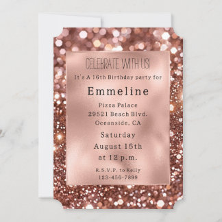 Glam Rose Gold Glitzer 16. Geburtstag Einladung
