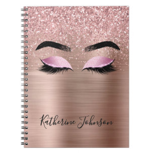 Glam Rose Gold Glitzer Beauty Lashes Monogramm Notizblock
