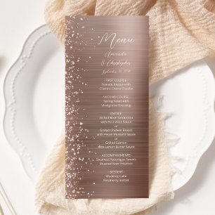 Glam Rose Gold Glitzer Brushed Metal Wedding Menükarte