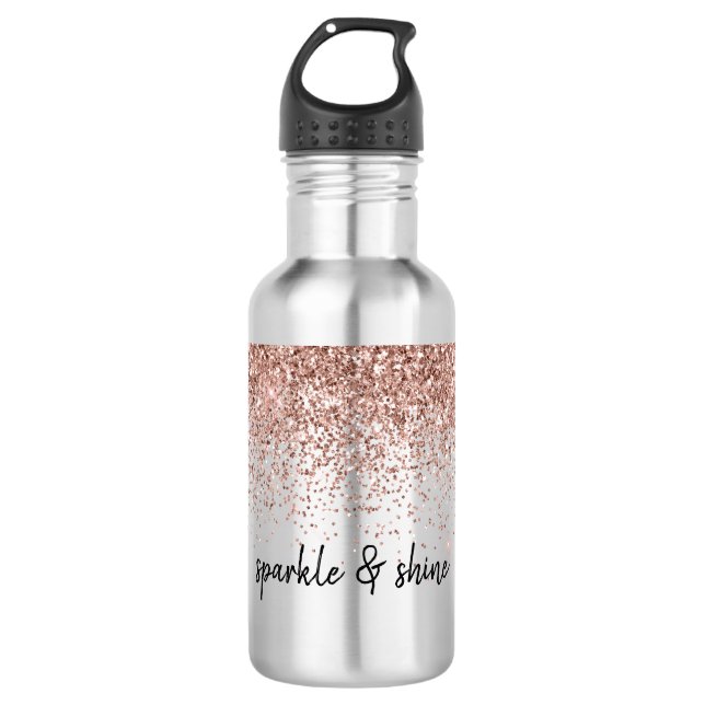 Glam Rose Gold Glitzer Edelstahlflasche (Vorderseite)
