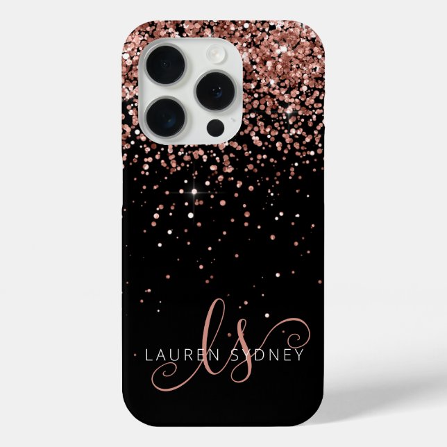 Glam Rose Gold Glitzer Elegante Monogram Case Mate (Rückseite)
