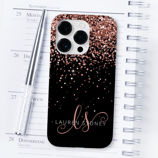 Glam Rose Gold Glitzer Elegantes Monogramm Case-Mate iPhone Hülle (Von Creator hochgeladen)