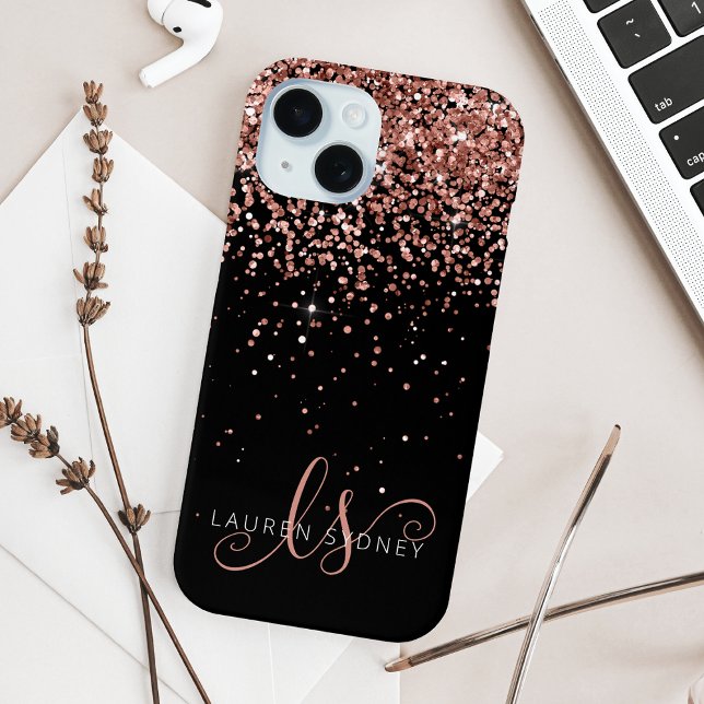 Glam Rose Gold Glitzer Elegantes Monogramm Case-Mate iPhone Hülle (Von Creator hochgeladen)