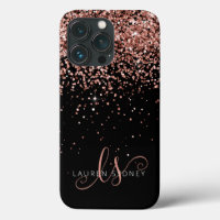 Glam Rose Gold Glitzer Elegantes Monogramm