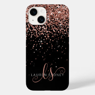 Glam Rose Gold Glitzer Elegantes Monogramm Case-Mate iPhone 14 Hülle