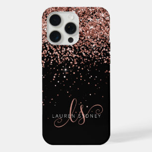 Glam Rose Gold Glitzer Elegantes Monogramm iPhone 15 Pro Max Hülle