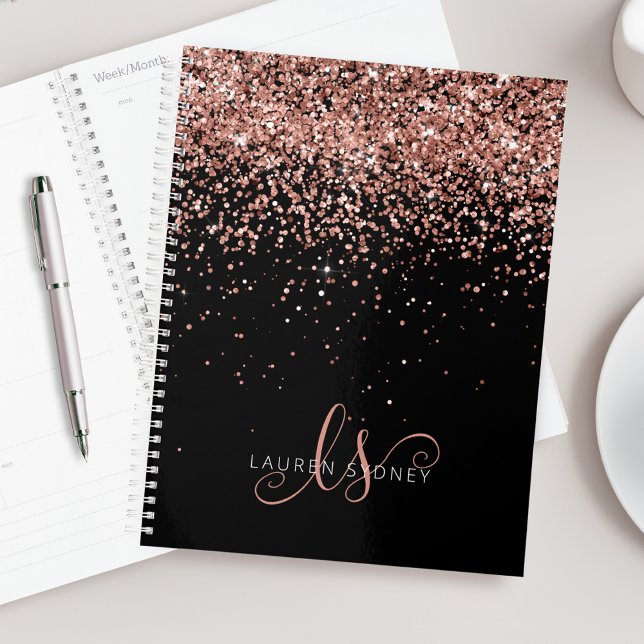 Glam Rose Gold Glitzer Elegantes Monogramm Planer (Von Creator hochgeladen)
