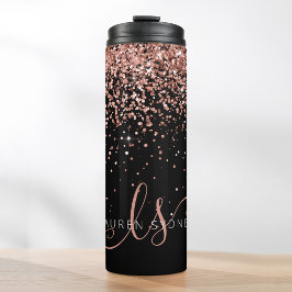 Glam Rose Gold Glitzer Elegantes Monogramm Thermosbecher