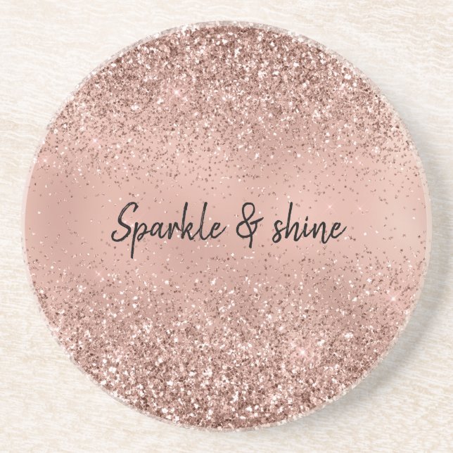 Glam Rose Gold Glitzer Getränkeuntersetzer (Vorne)