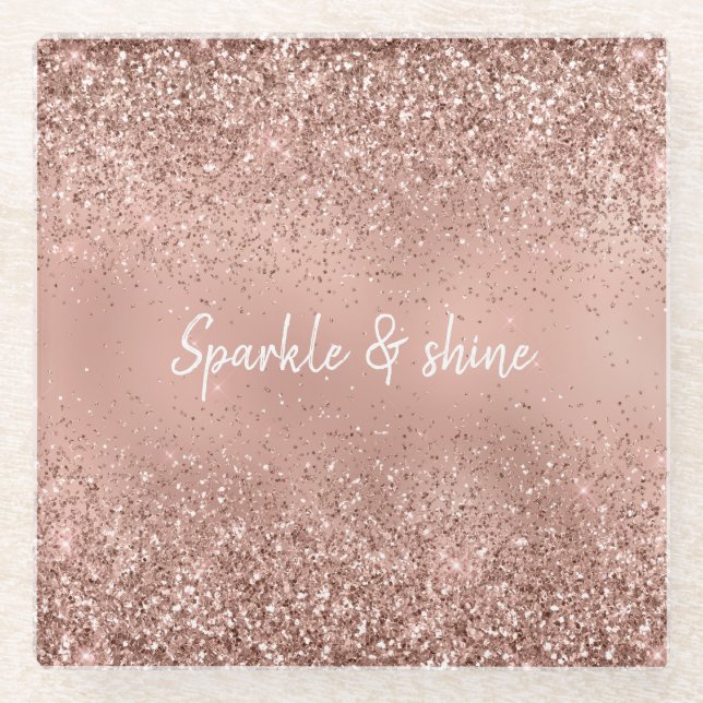 Glam Rose Gold Glitzer Glasuntersetzer (Vorderseite)