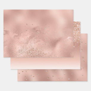 Glam Rose Gold Glitzer Glitzy Sparkle Geschenkpapier Set