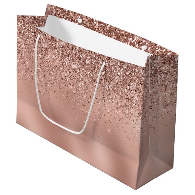 Glam Rose Gold Glitzer Große Geschenktüte (Vorderseite Schrägansicht)