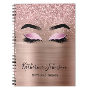 Glam Rose Gold Glitzer Lashes Beauty Monogram Notizblock