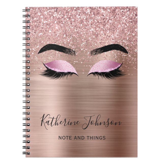 Glam Rose Gold Glitzer Lashes Beauty Monogram Notizblock (Vorderseite)