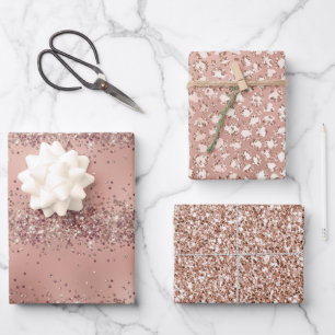 Glam Rose Gold Glitzer Leopard Geschenkpapier Set