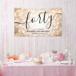 Glam Rose Gold Glitzer Lights 40. Geburtstag Banner