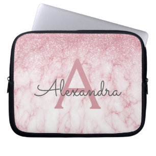 Glam Rose Gold Glitzer Marmor Sparkle Monogramm Laptopschutzhülle