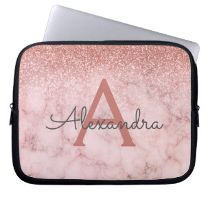Glam Rose Gold Glitzer Marmor Sparkle Monogramm Laptopschutzhülle
