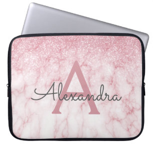 Glam Rose Gold Glitzer Marmor Sparkle Monogramm Laptopschutzhülle