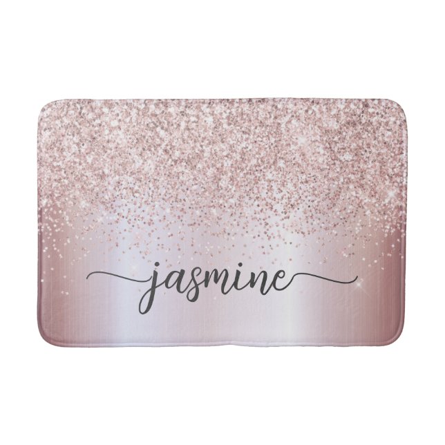 Glam Rose Gold Glitzer Monogram Typografie Bath Ma Badematte (Vorderseite)
