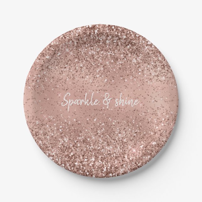 Glam Rose Gold Glitzer Pappteller (Vorderseite)