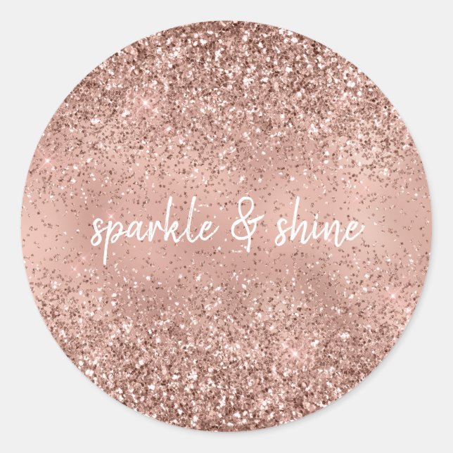 Glam Rose Gold Glitzer Runder Aufkleber (Vorderseite)