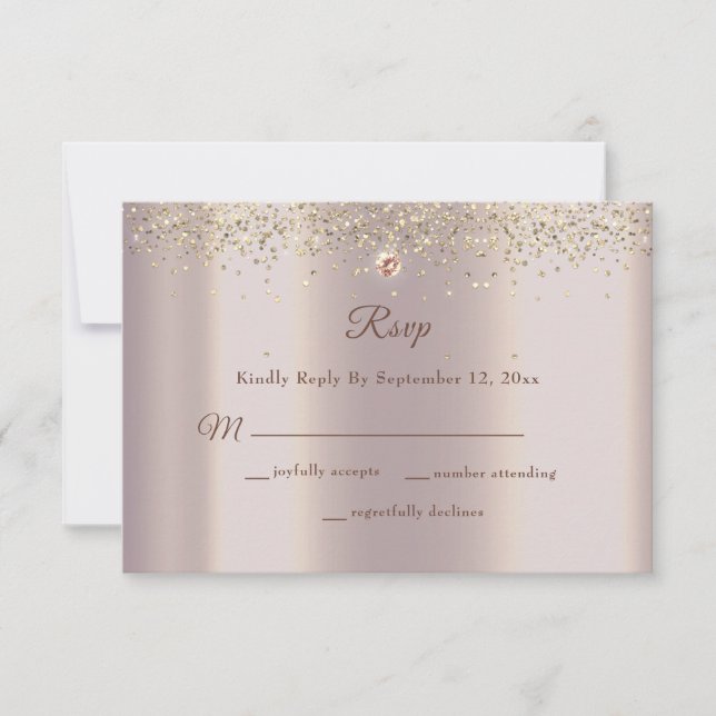 Glam Rose Gold Glitzer Sparkle Wedding RSVP Karte (Vorderseite)