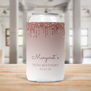 Glam Rose Gold Glitzer Tropfen 70. Geburtstagspart Dosenkühler