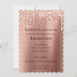 Glam Rose Gold Glitzer Tropfen Einladung