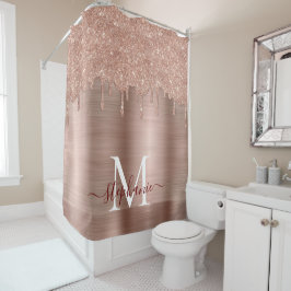 Glam Rose Gold Glitzer Tropfen Elegantes Monogramm Duschvorhang