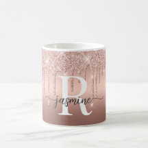 Glam Rose Gold Glitzer Tropfen Ombre Metal Monogra