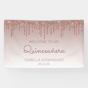 Glam Rose Gold Glitzer Tropfen Quinceañera Banner