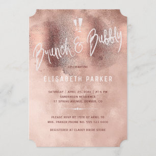 Glam Rose Gold Glitzer Typografie Brunch & Bubbly Einladung