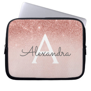 Glam Rose Gold Glitzer und Sparkle Monogramm Laptopschutzhülle