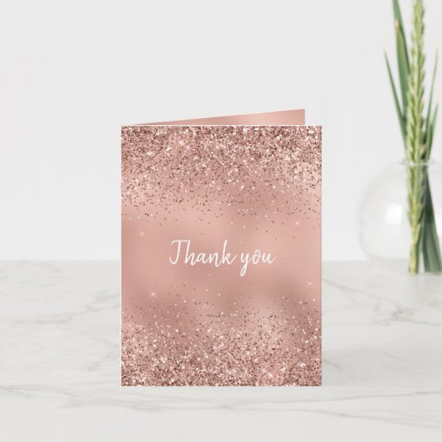 Glam Rose Gold Glitzer Vielen Dank Karte (Vorderseite)