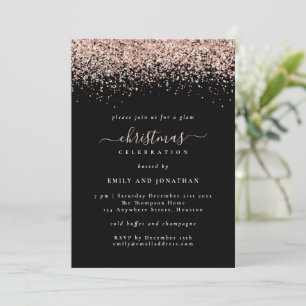 Glam Rose Gold Glitzer Weihnachts-Party Schwarzer Einladung