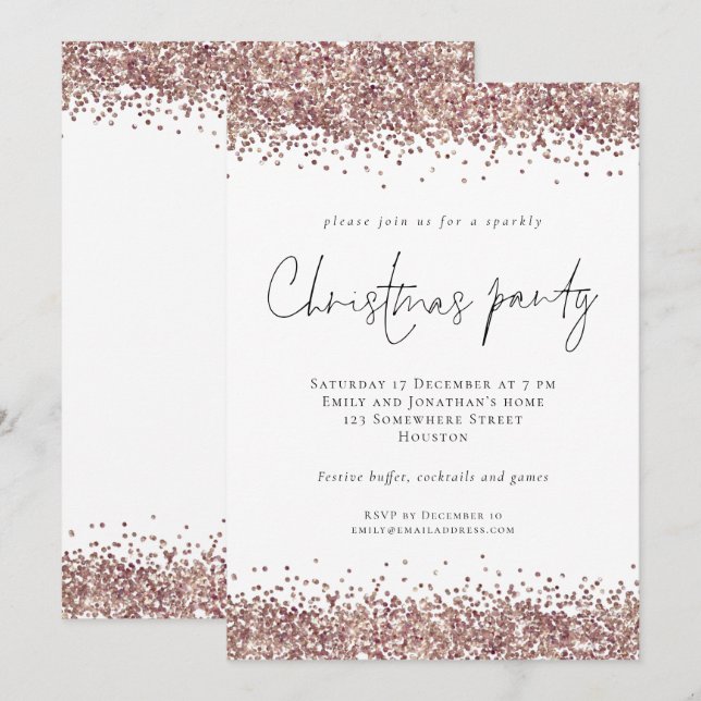 Glam Rose Gold Glitzer Weihnachtsfest Party Einladung (Vorne/Hinten)
