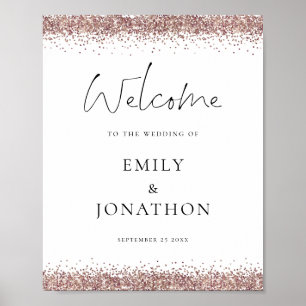 Glam Rose Gold Glitzer Willkommen bei Hochzeit Poster