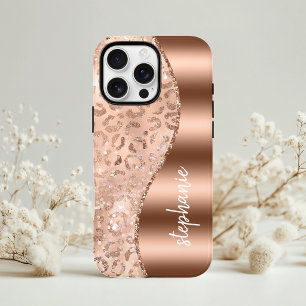 Glam Rose Gold Imitate Foil Leopard Spots Name Case-Mate iPhone Hülle